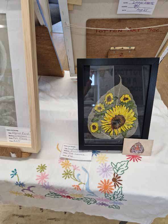 Sunflowers on Pipal Leaf by Tina Chappell
