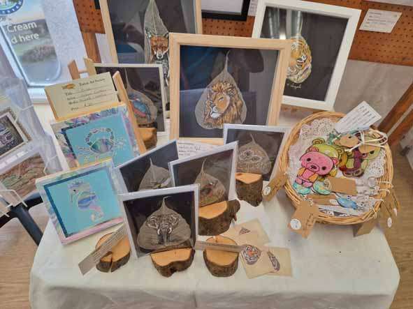 Paintings on Pipal Leaves by Tina Chappell; Small Paintings by Susan Canton