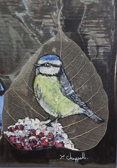 Blue Tit on Leaf by Tina Chappell