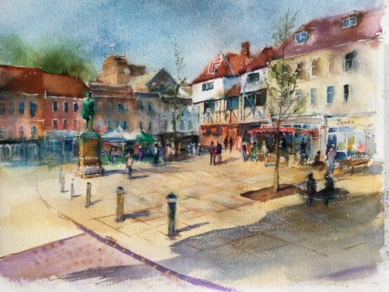 Romsey Market Square Painting by Wendy Jelbert